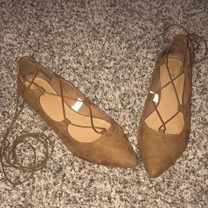 Tan Brown Mossimo Lace-Up Flats Size 9
